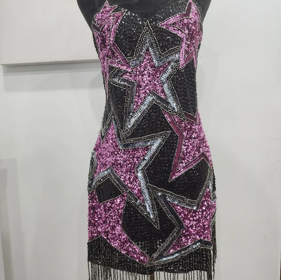 [ NASTY GAL] brand new with tags  Women's size 6- TASSEL  BEADED STAR MINI DRESS - Picture 15 of 16